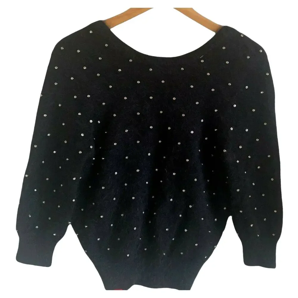 BA&SH Amby Sweater Rhinestones Angora Jumper Black Noir Pull US 4 Small NWT - Picture 4 of 11
